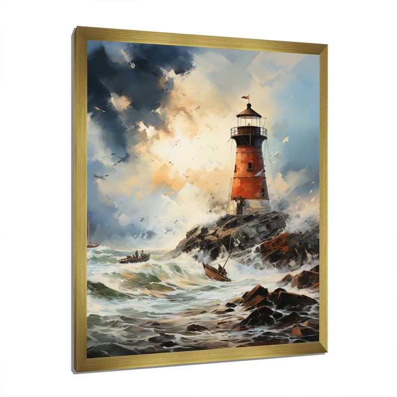 Designart "Vintage Lighthouses Guiding Light I" Lighthouses Framed Wall Decor Bed Bath